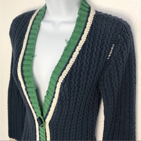 Y2K Vintage Project E Preppy Long Length Chunky Knit Cotton Cardigan Sweater - Picture 5 of 7